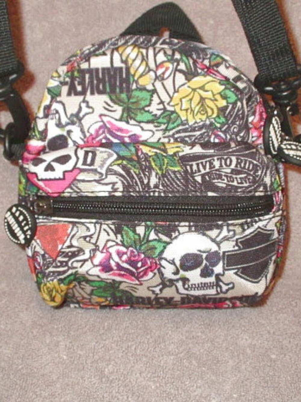 Harley Davidson Skull Tattoo Convertible Mini Backpack Belt Bag Shoulder Biker